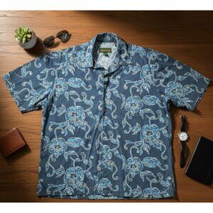 Timberland Mens Blue Floral Button-Up Short Sleeve Shirt 100% Cotton Size L Casu